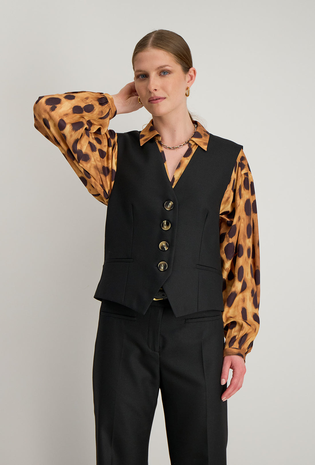 Pantalon Double Leopard STELLA FOREST - Taille 36 - Noir Et Marron - Soie - Neuf Avec étiquettes