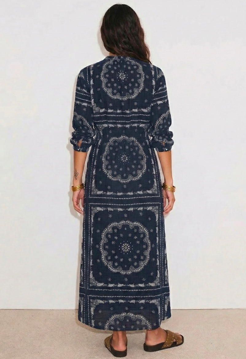 Robe longue Banadana Stella Forest vue dos, coupe fluide et tombé naturel