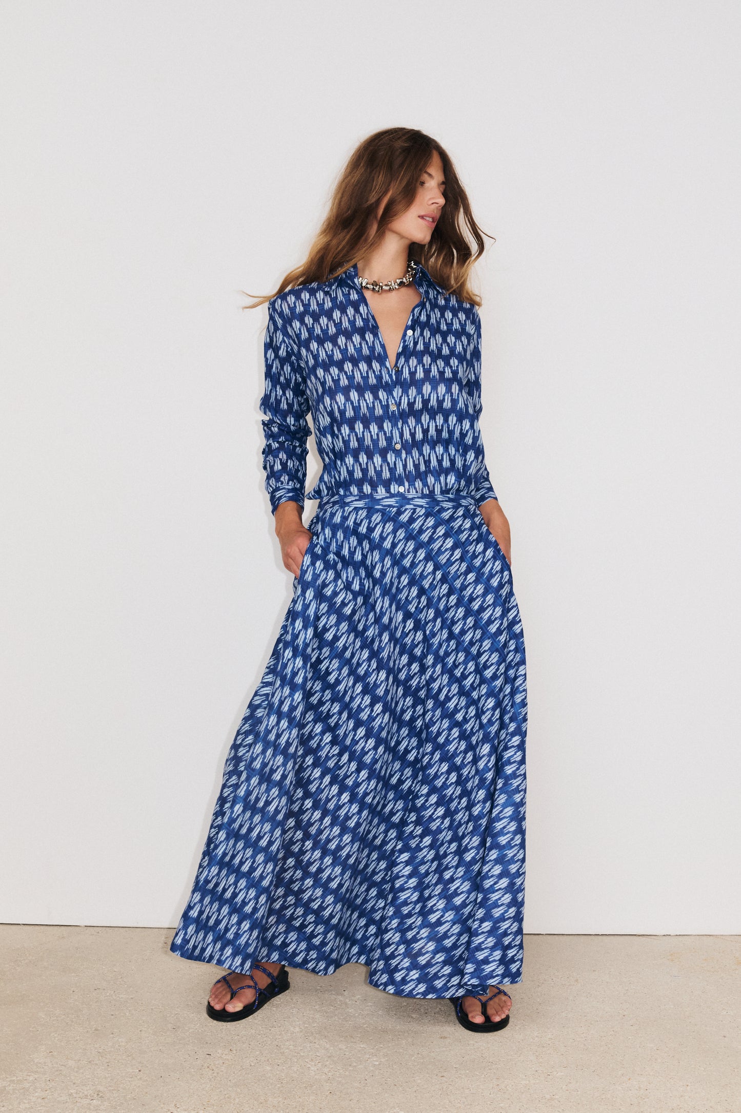 Chemise Coco indigo femme en jacquard effet ikat Stella Forest