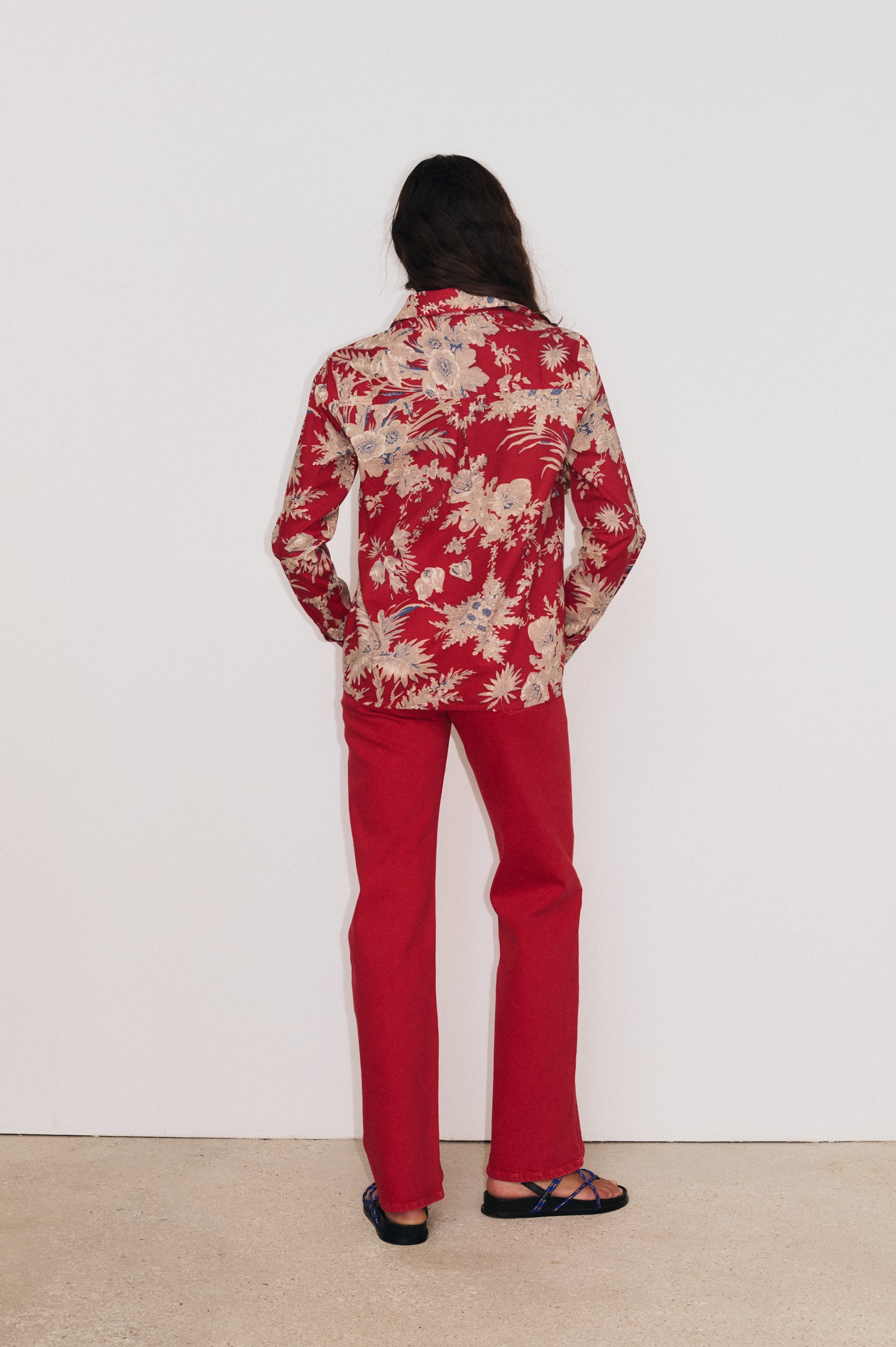 Dos chemise Flavie pour femme, coloris rouge, en coton léger coupe fluide
