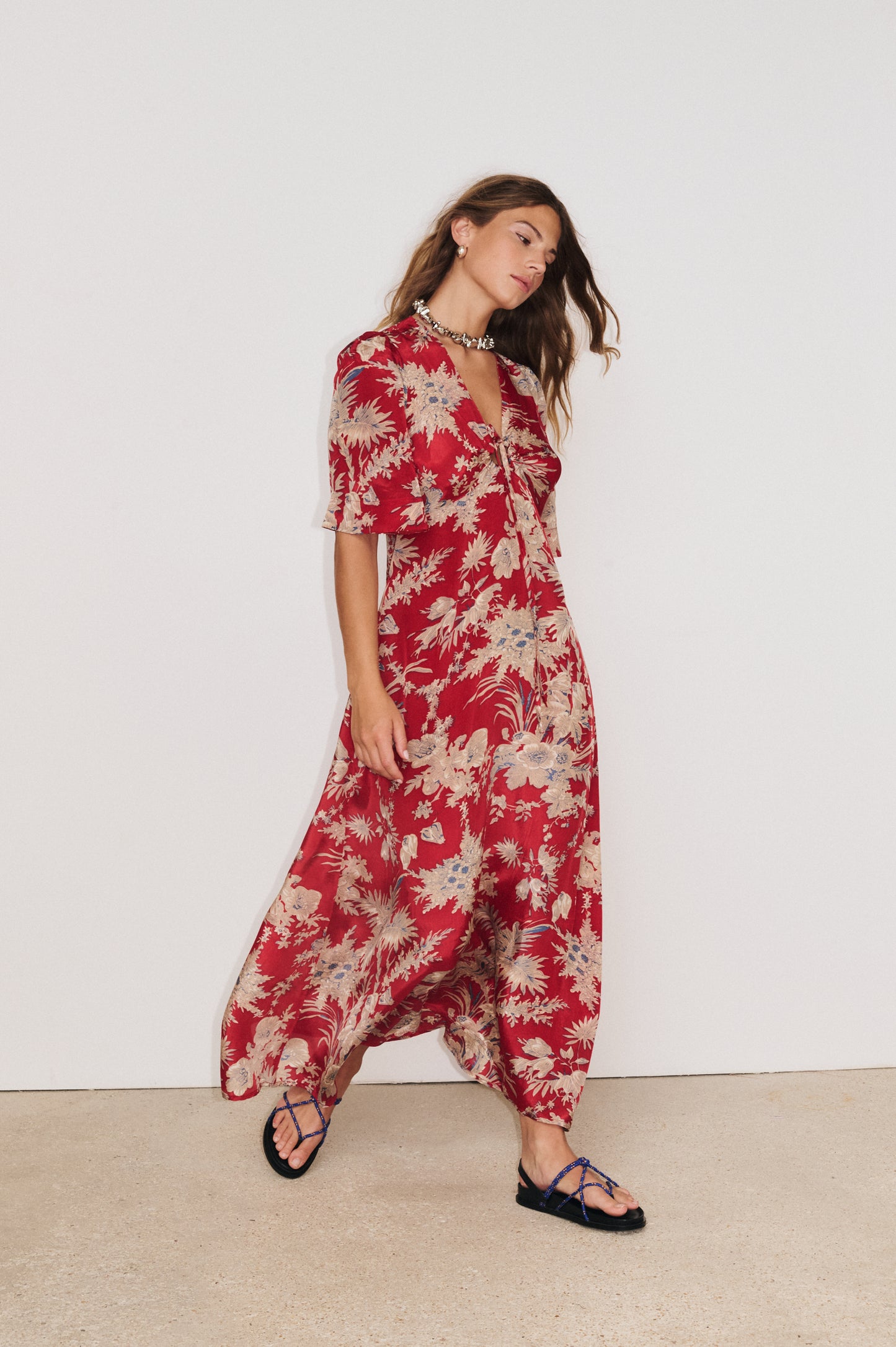 Robe longue flavie rouge Stella Forest pour femme coupe évasé
