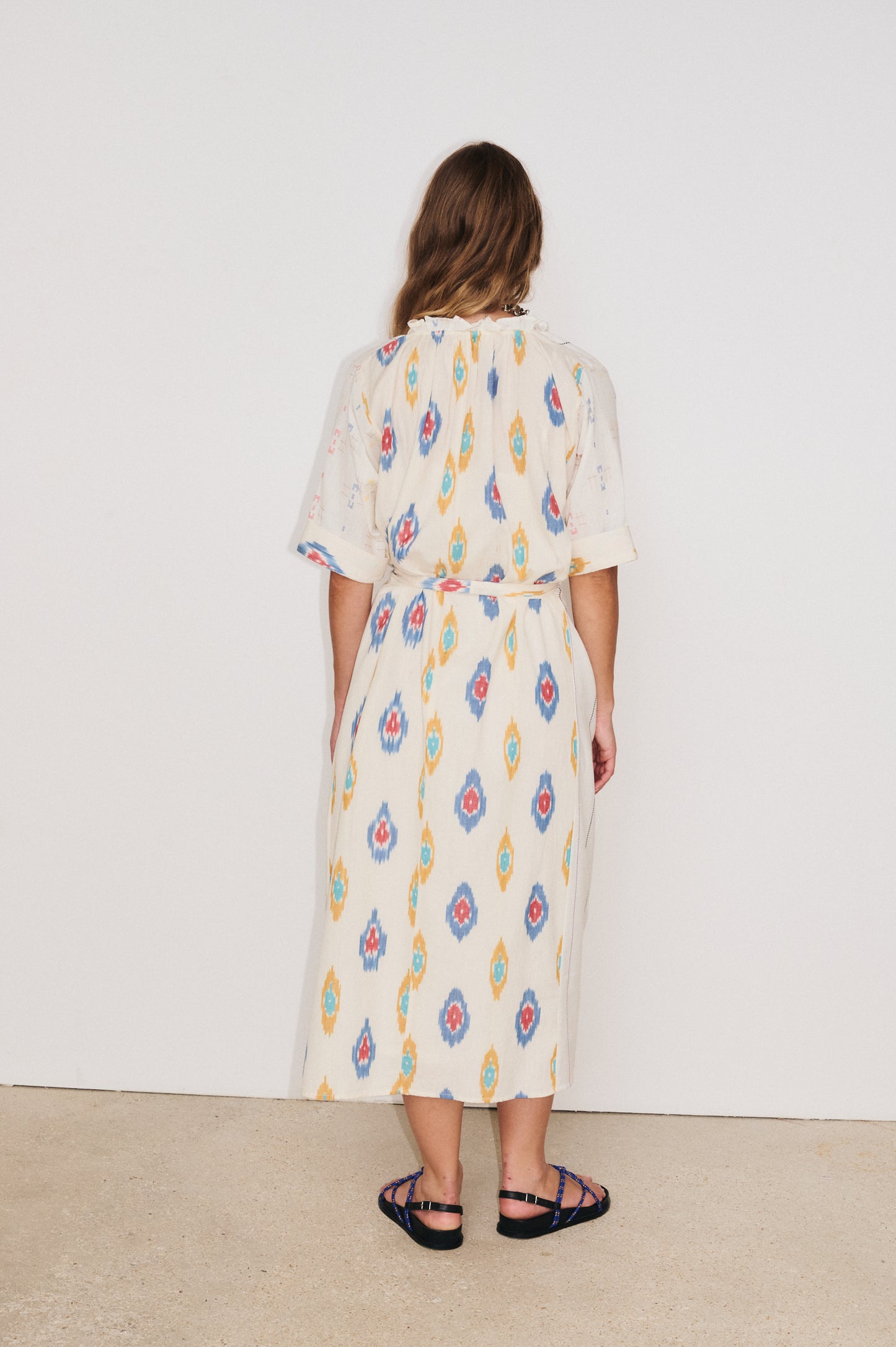 Robe chemise midaxi Kaia écru en coton patchwork multicolore vue de face